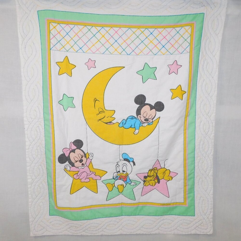 VTG 1985 Disney Babies Mickey  Baby Crib Quilt Comforter Minnie Donald Pluto